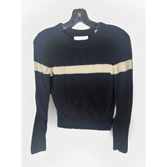 Vince Cozy Knit Sweater Cream Off White Black Horizontal Stripe Women's XS.   Dd - Picture 1 of 4